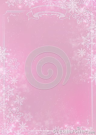 Pink gradient winter paper background with snowflake border Vector Illustration