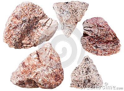 Pink granitic gneiss rock and granite stones Stock Photo