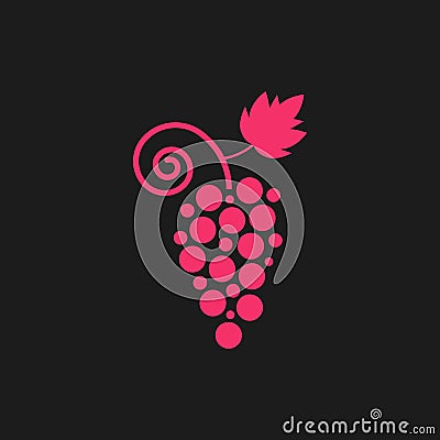 Pink grape icon on black background Vector Illustration