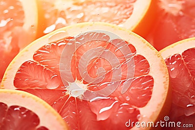 Pink Grapefruit Slices in Sunlight, pink life Stock Photo