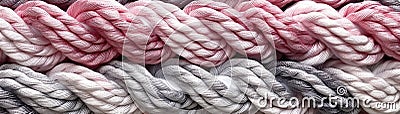 Pink Gray White Close Up Very Detailed Pattern Of Ropes Panoramic Banner. Generative AI Stock Photo