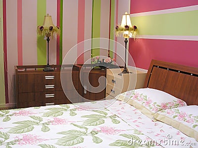 Pink green bedroom Stock Photo