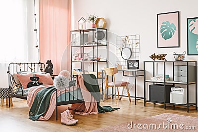 Pink and green feminine bedroom Stock Photo