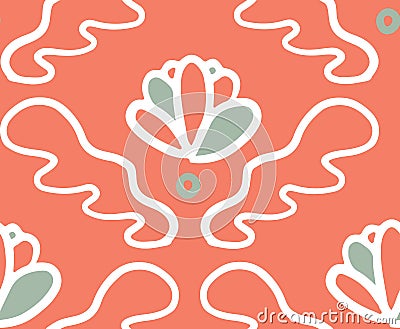 Pink green ornament bloom seamless pattern Vector Illustration