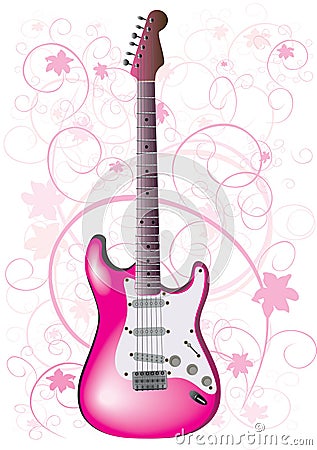 Pink guitar Vector Illustration