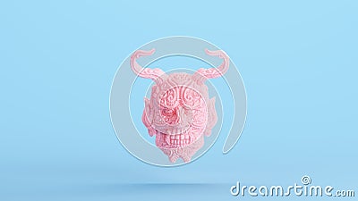 Pink Hannya Japanese Face Mask Demon Theatre Culture Decoration Blue Kitsch Background Cartoon Illustration