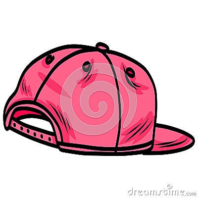 Pink Hat Snapback Cap Backward Doodle Drawing Vector Illustration Vector Illustration