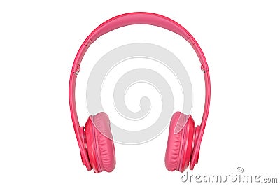 Pink headphones for listening to sound and music on a white background Stock Photo