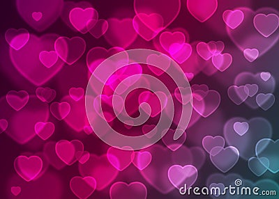 Pink heart bokeh background vector, abstract holiday background Vector Illustration