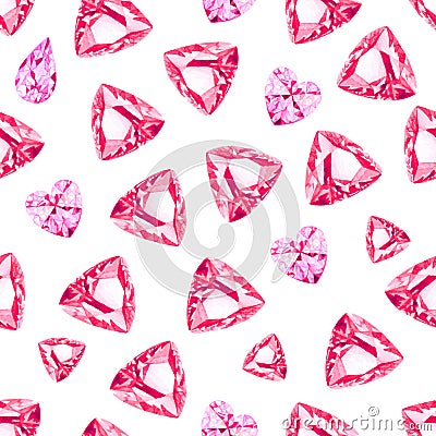 Pink heart diamonds and ruby seamless vector pattern Vector Illustration