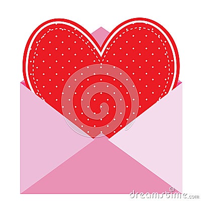 Pink heart in envelope, vector illustration on white background. Vector Illustration