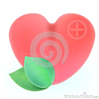 Pink heart with a green leaf Vector Illustration