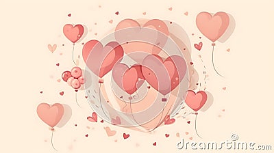 Pink heart or love shape balloon, butterfly and flower ornament design element background. Valentines day, birthday, wedding Stock Photo