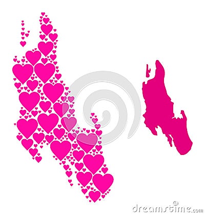 Pink Heart Pattern Map of Zanzibar Island Cartoon Illustration