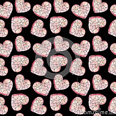 Pink heart in pieces on a black background Stock Photo