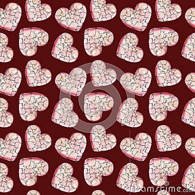 pink heart in pieces on a burgundy background Stock Photo