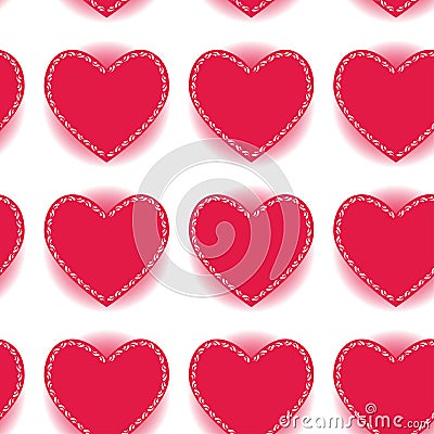 Pink heart seamless pattern on a white background. Vector Illustration