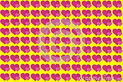 Pink Heart Shape on Yellow Background. Hearts Dot Design. Can be used for Articles, Printing, Illustration purpose, background, Stock Photo