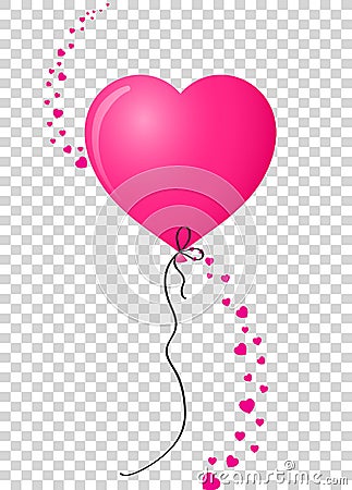 Pink heart shaped helium balloon with vertical wave made of hear Vector Illustration