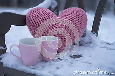 Pink heart and two pink circles Stock Photo