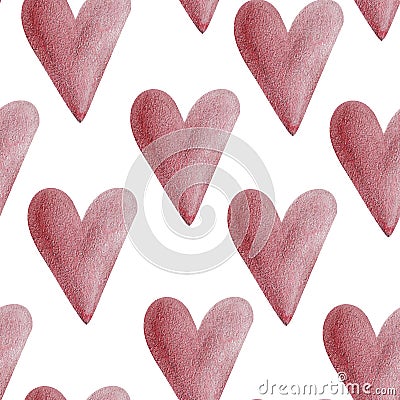 Pink hearts with radiance watercolor heart seamless pattern Cartoon Illustration