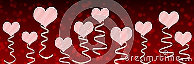 Pink Hearts and Ribbons in Red Background Stock Photo