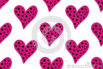 Pink hearts set for wedding and valentine design. Doodle vector illustrations isolated on white. Seamless hearts pattern Vector Illustration