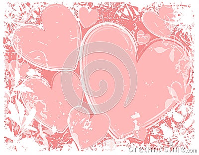 Pink Hearts White Grunge Background Cartoon Illustration