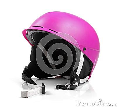 Pink helmet isolated on white Stock Photo