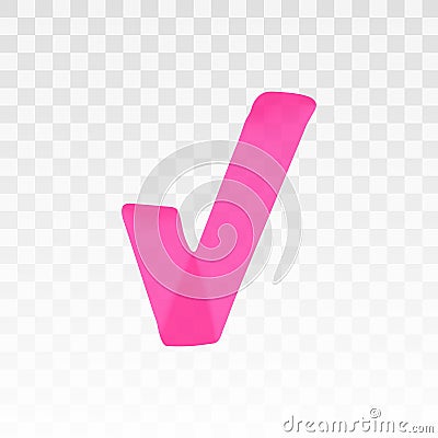 Pink highlighter check mark isolated on transparent background. Marker pen highlight underline stroke. Vector hand drawn Vector Illustration