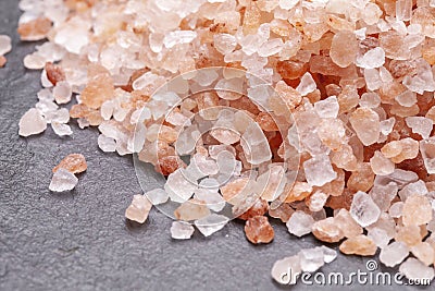 Pink Himalayan salt close-up. Pink salt slide. Stock Photo