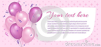 Pink holiday background with ballons. Template for banner or flyer design with free space for text. Vector illustration Vector Illustration