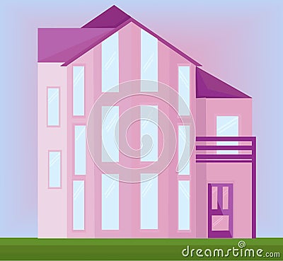 Pink house facade vector modern architecture building Vector Illustration