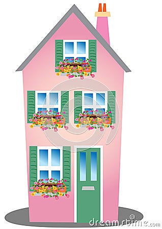 Pink house with window box Stock Photo