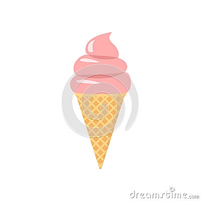 Pink ice cream cartoon clipart. Waffle ice-cream cone cartoon. Vector Illustration