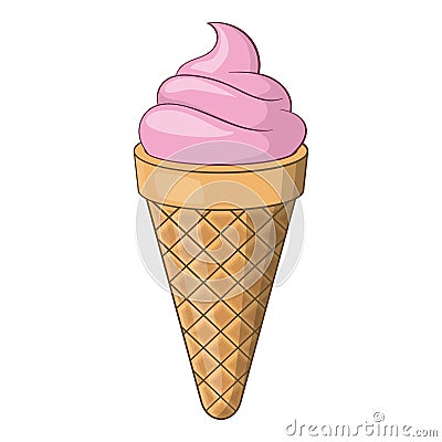 Pink ice cream cone icon, cartoon style Vector Illustration