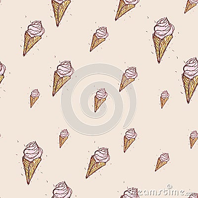 Pink ice cream Hand drawn sketch on pink background. seamless pattern vector Vector Illustration