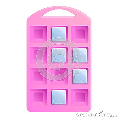 Pink ice cube tray icon, cartoon style Vector Illustration