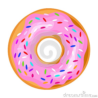 Pink icing donut, sweet confectionery for celebration Vector Illustration