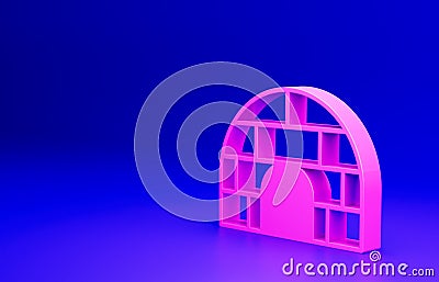 Pink Igloo ice house icon isolated on blue background. Snow home, Eskimo dome-shaped hut winter shelter, made of blocks Cartoon Illustration