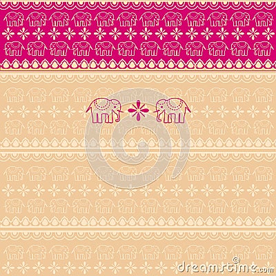 Pink Indian elephants saree background Vector Illustration