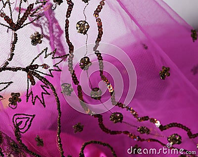 Pink indian embroidered fabric Stock Photo
