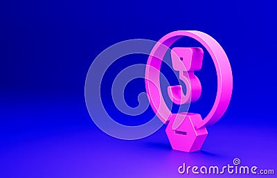 Pink Industrial hook icon isolated on blue background. Crane hook icon. Minimalism concept. 3D render illustration Cartoon Illustration