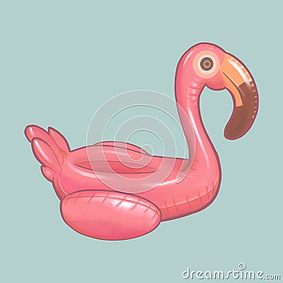 Pink inflatable beach flamingo toy Vector Illustration