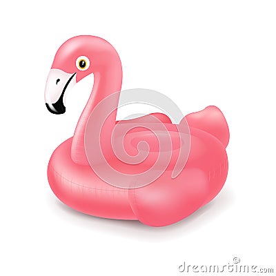 Pink Inflatable Flamingo Swim Ring Isolated Vector Illustration