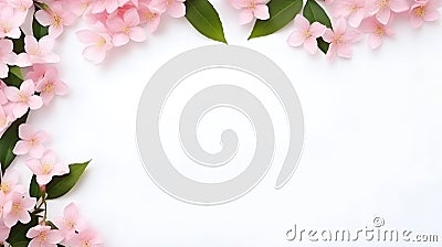 Pink jasmine spring flowers with copy space framed on a white background Stock Photo