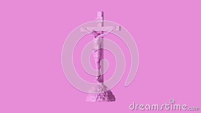 Pink Jesus Christ on the Cross with a Crown of Thorns Jesus of Nazareth King of the Jews Statue Cartoon Illustration
