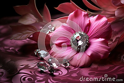 Pink Jewelry Flower Wallpaper. Generative AI Stock Photo