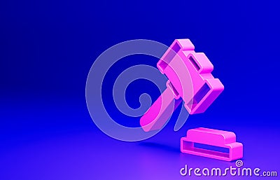 Pink Judge gavel icon isolated on blue background. Gavel for adjudication of sentences and bills, court, justice Cartoon Illustration