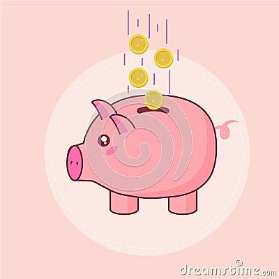 pink kawaii piggy bank investment Vector Illustration